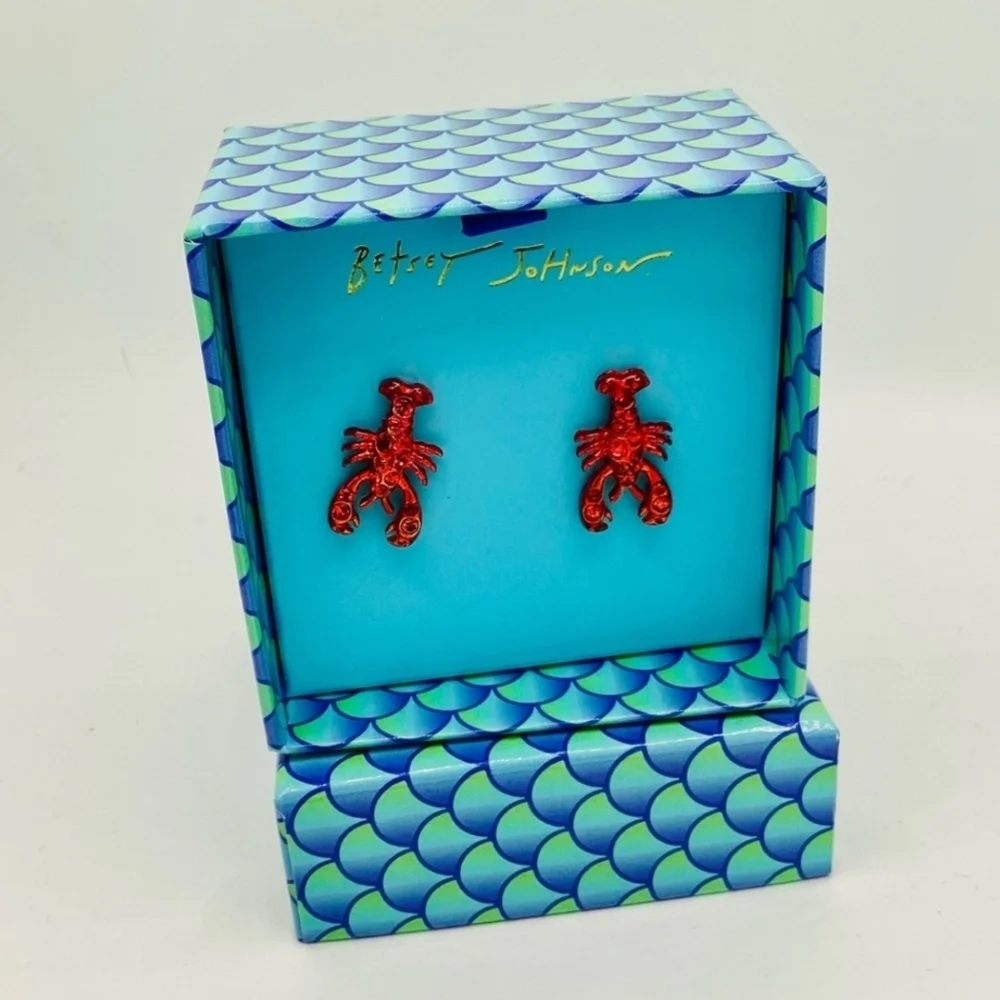 🦞▪️ Betsey Johnson ▪️Mermaid Jewels Johnson Gorgeous Lobster Red  Earrings